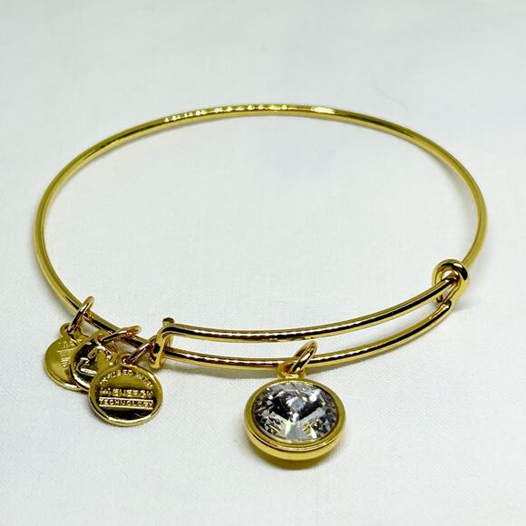 Alex and Ani Shiny Gold Tone Clear Rhinestone April Birthstone Bracelet - Picture 6 of 6